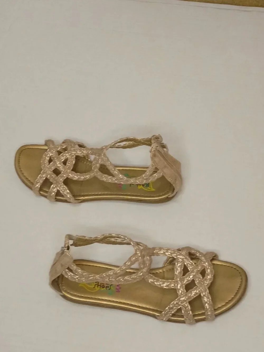 Rachel Shoes Girls Sandals Size 4 | Gold Glitter Back Zip Dress Shoes
